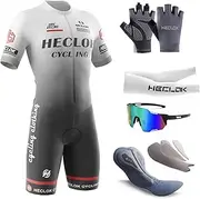 [HECLOK] Men's Short Sleeve Cycling Wetsuit,Cycling Body,Mens Pro Trifunction Short Sleeve Triathlon Ironman Racing Tri Suit,Competition-Specific Premium Padding