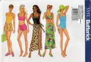 Butterick 5551 One or Two-Piece Swimsuits, Cover-Up & Pareo Skirt Sz 12-16 UNCUT