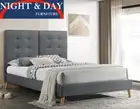 Brand new Marley modern fabric Double Bed Frame Grey Button bedhead Timber legs