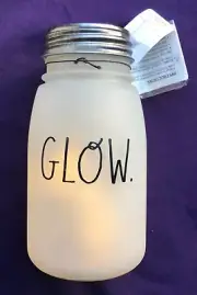 New Rae Dunn "GLOW" Lighted Accent "Frosted Glass Mason Jar "