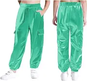 [YiZYiF] Youth Girls Boys Shiny Dance Pants Jazz Hip Hop Performance Costume Sparkle Streetwear Athletic Sweatpants
