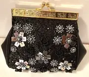 Valerie Stevens Evening Bag Purse Black Sequins With Chain NWT New Party!