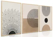 Mid Century Modern Canvas Wall Art Set of 3 Neutral Boho Art Poster Abstract ...
