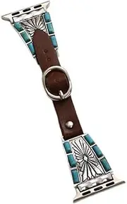 ADAJURI Religious Cross Turquoise Watch Bands For Women And Men | Vintage Turquoise Leather Strap Watchband Compatible With iWatch | Boho Antique Ethnic Jewelry Strap for Smart Watch Series Ultra 2 SE