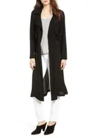 Trouve 157862 Women's Ruffle Drape Front Belted Duster Jacket Black Sz. Small
