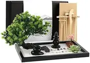 Zen Garden Kit for Desk Decor - Premium Beautiful Mini Zen Sand Garden Box Set for Home, Office with Black Wooden Tray, White Sand, Tools, Sandball - Desktop Meditation, Accessories