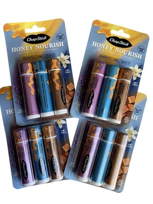 ChapStick Honey Nourish Lip Balm Set 3-Pack Moisturizing Shea Lot of 4 pks New