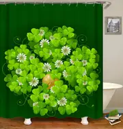 Green Clovers and Clover Flowers Shower Curtain