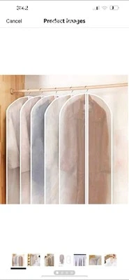 5 PCS Garment Bags, 40 inch Plastic Clear Dust Proof Hanging Clothes Cover, Zipp