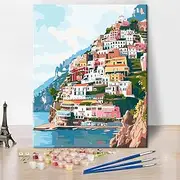 Amalfi Landscape Paint by Numbers Sets for Modern Adults DIY Italy Coastal City Painting Artwork 16 x 20 Inch Painting by Numbers for Men and Women Home Wall Art Decoration Art Kit