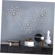 3 Set Silver Metal Jeweled Wall Art Bling Crystal Home 13.5 inch Silver Set