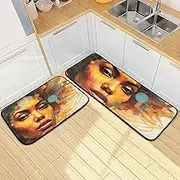 XYMZR Kitchen Mat American African Woman for Floor, 2 Piece, Non Slip Washable Kitchen Rugs for Kitchen & Home Decor, Sink, Bathroom 19.7” x 27.6” + 19.7” + 47.2”