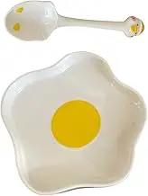 CONGARTENO 1Set Hand Painted Poached Egg Shaped Dessert Plate with Spoon Unique Ceramic Tableware for Fruits Salad and Breakfast Lightweight and Stylish Home Dining Essential