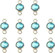 uxcell Birthstone Connector Link 2mm Hole Light Blue 304 Stainless Steel Crystal Bead Glass Links Charm Silver Plated Round for Drop Dangle Pendant Anklet,10Pcs