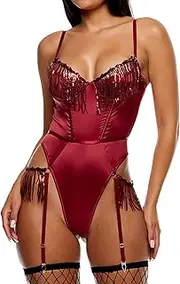[ForPlay] Women's Peep Show Sequin Fringe Teddy
