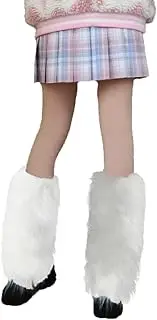 [Pokinge] 15.7" Furry Leg Warmers Soft Leg Warmers Long Boot Cuff Covers for Women Winter Fluffy Costumes Halloween Accessories White, White