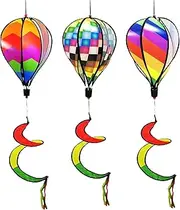 Wind Spinner Decorations | Rainbow Windsock Rotating Sequins Windmill | 3X Hot Air Balloon Whirlygig Pinwheels Windmills Hangable Decorations for Patio Lawn Yard Outdoor
