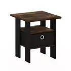 Andrey 15.5 In. Amber Pine/Black Square Wood End Table Nightstand with Bin Drawe