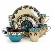 Elama Clay Heart 16 Piece Dinnerware Set in Tan and Blue by Elama