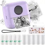 [HuiJuKeJi] Mini Sticker Printer Bluetooth Smart Pocket Inkless Thermal Printer with 11 Rolls Thermal Paper and Sticker for iOS&Android, Portable Receipt Printer for Photo Journal Notes Memo