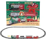 Electric Train Track Set | Model Train Kit for Christmas Tree with Light and Sound - Electric Locomotive, Passenger Carriage, Cargo Car Railway Tracks