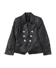 double-breasted metallic blazer 6Y Black