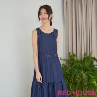 【RED HOUSE 蕾赫斯】抽繩無袖牛仔洋裝(藍色)