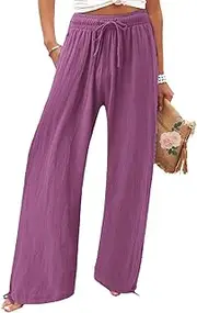 GDKRTNAJ Casual High Waist Drawstring Trousers, 2024 Wide Leg Pants, Loose Fit Lightweight Long Gauze Palazzo Pants