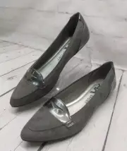 Anne Klein Sport Flat Loafers Grey Women's 8.5 M Pointed Toe Faux Suede