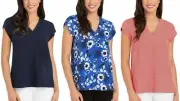 Hilary Radley Women's V-Neck Short Sleeve Blouse
