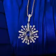 2Ct Oval Cut Simulated Sapphire Women's SnowFlake Pendant 14k White Gold Plated