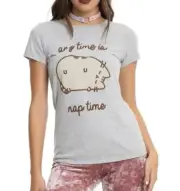 Pusheen The Cat ANYTIME IS NAP TIME Girls Junior T-Shirt Grey NWT 100% Authentic
