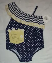 Mud Pie Oopsie Daisy One Shoulder Swimsuit "pocket full of posies" 3T