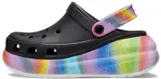 Crocs Unisex Classic Crush Clogs | Platform Shoes, Black/Multi Spray Dye, 11