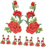Generic 5 Pair Rose Floral Sew Embroidered Patches Durable Appliques for Clothing Repair DIY Craft Decoration for Jackets Bags Jeans Easy to Use Versatile Designs