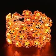 Lyhope Pumpkin Halloween Lights, 40 LED 13.5ft Battery Powered Halloween String Lights, Flexible Copper Wire Jack-O-Lantern Lights for Halloween Party Decorations (Orange)