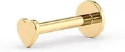 [Lavari Jewelers] 16 Gauge Heart Shaped Micro Labret Stud for Women - 14k Yellow Gold Internally Threaded Stud - Unisex Hypoallergenic Piercing Jewelry - 16G Body Piercing for Men