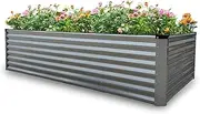 GARDMAX 8x4x2FT Galvanized Raised Garden Bed Kit, Metal Planter Boxes Outdoor with Easy Assembly, Large Garden Bed for Vegetables, Fruits, Flower, Herbs Rectangle Silver