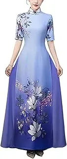 [TJSCFY] Long Cheongsam Chinese Traditional Dress Elegant Slim Qipao Dress for Women Stage Performance Costume