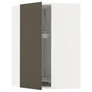 METOD corner wall cabinet with carousel, white/Havstorp brown-beige, 68x37x100 cm