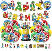 Mario Birthday Party Decorations - Super Mario Bros Cake Decorations, Balloons, Banner and Party Supplies