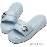 在飛比找Yahoo奇摩購物中心優惠-【Grace Gift】紀卜心聯名-泡泡棉花糖厚底拖鞋 淺藍