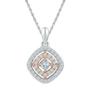 10k Two-tone Gold Princess Diamond Offset Square Pendant 1/2 Cttw