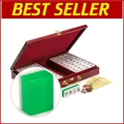 Traditional Chinese Mahjong Game Set with Translucent Green Tiles & Accessories