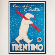 Galrie Trentino Polar Bear Vintage Ski Advertising Poster for Home Decor, Black Frame, A1 60 x 84cm (23 x 33inch)