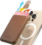 Sinjimoru Pull & Eject Magnetic Wallet for iPhone, Vegan Leather Magnetic Card Holder, Compatible with MagSafe Wallet, M-Pull Tab Wallet Brown