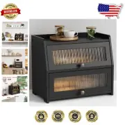 Large Double Layer Bamboo Bread Box with Magnetic Closure - Stylish Storage