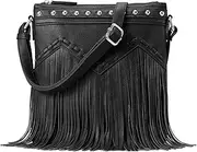 [Sunwel Fashion] Fringe Crossbody Bag with Rivets Western Purse Vegan Leather Tassel Shoulder Crossbody Bag for Women