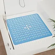 21 x 21inch (53 x 53cm) Square Shower Mat Non Slip Shower Mat with Suction Cup, Rubber Bathtub Mat with Drain Holes, Machine Washable, Blue
