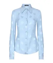 Dolce Gabbana Monogram-Jacquard Long-Sleeved Shirt IT40,IT44,IT46 light blue